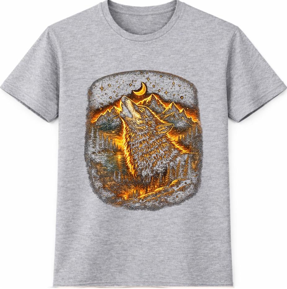 Wolf T Shirt Howling Wolf Mountain Moon Nature Wildlife Graphic Tee