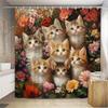 1Pc Shower Curtain - Adorable Kittens And Vibrant Flowers Design For A Cozy Bathroom Waterproof