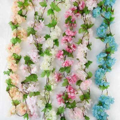 2M Cherry Blossom LED Light Artificial Flowers Vines For Wedding Party Home Decor Hanging Wall Garden Arch Christmas Ornament