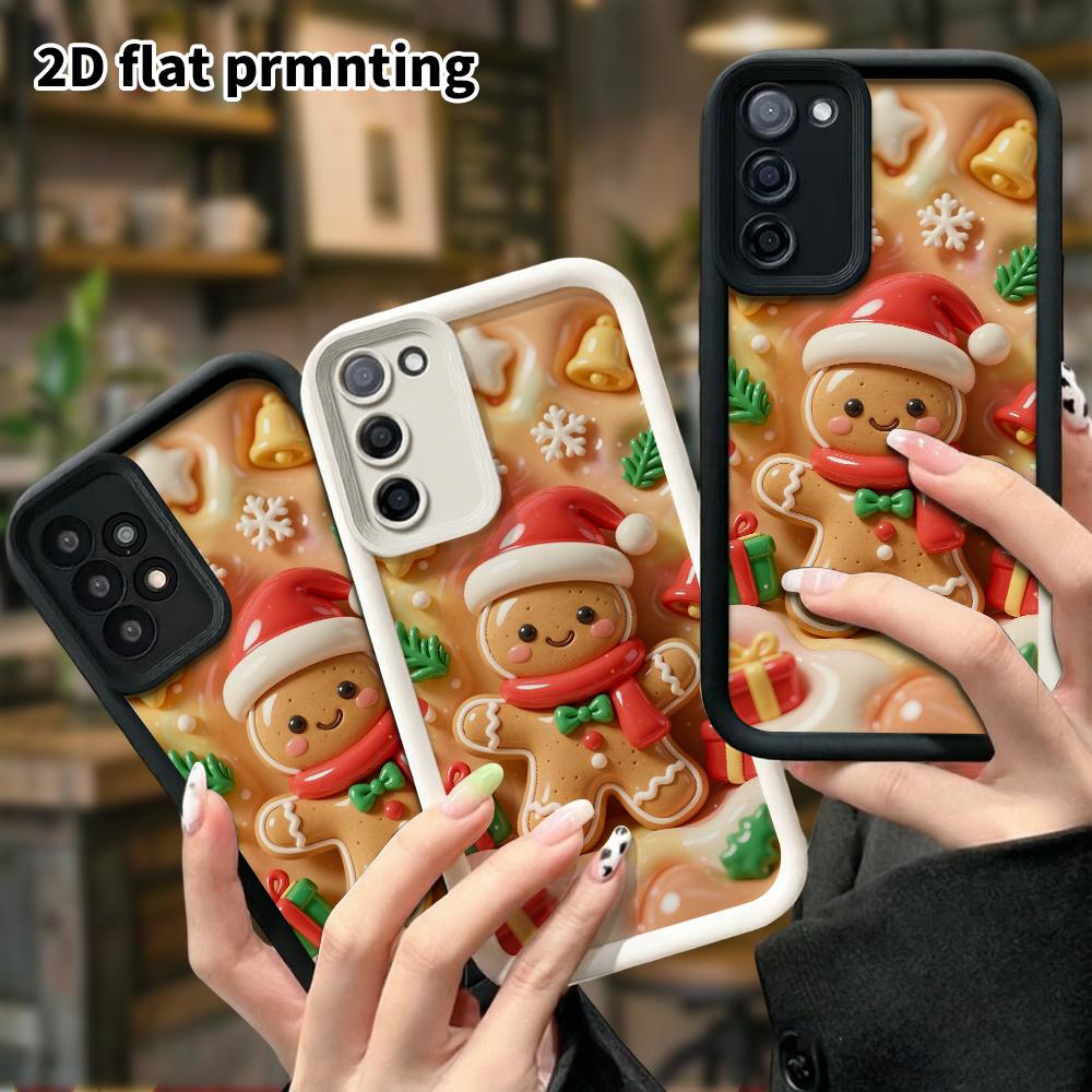 Phone case: 2D flat design suitable for Samsung Galaxy A34 A35 M05 M06 S20 S22 S21 FE Plus 5G protective case, gingerbread man, perfect Christmas and 