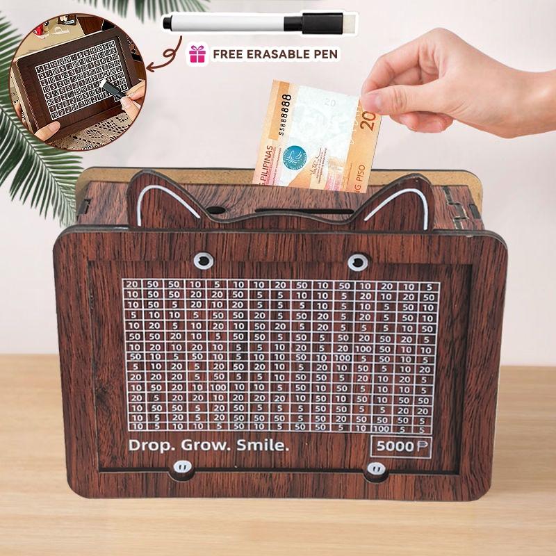Handmade Natural Wooden Piggy Bank Decorative Disposable Saveing Money Box With Money Goals Counter Piggy Bank For Kids Adults