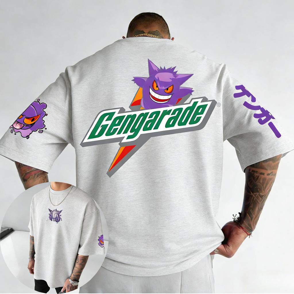Men's and Women's Pure Cotton T-shirt 2026 Summer New Gengar Color Printed Harajuku Casual Loose Y2K Parent Child Top