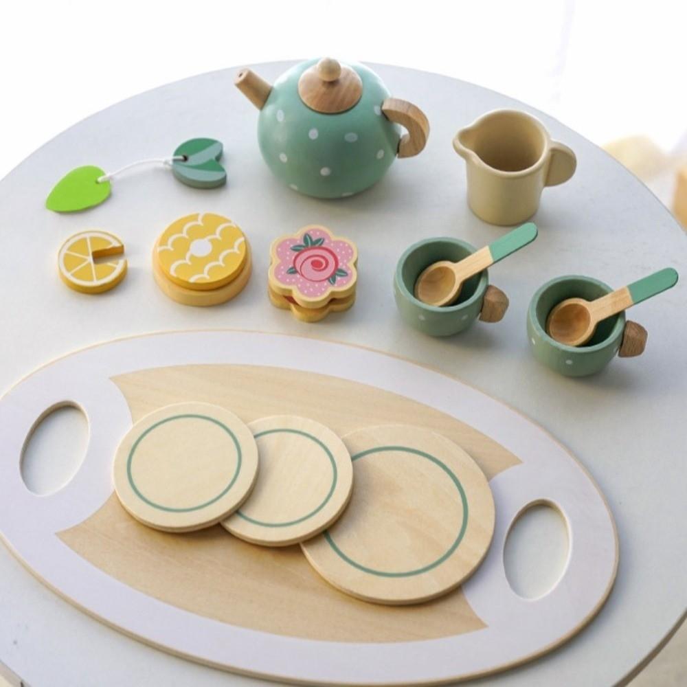 Food Learning Wooden Afternoon Tea Toy Role Play Game Pretend Play Kitchen Toys Set  for Friend