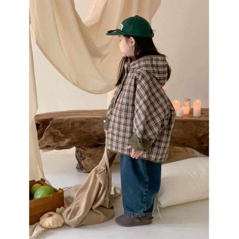 Girls' Fall/Winter Plaid Hooded Warm Coat Thickened Casual Jacket