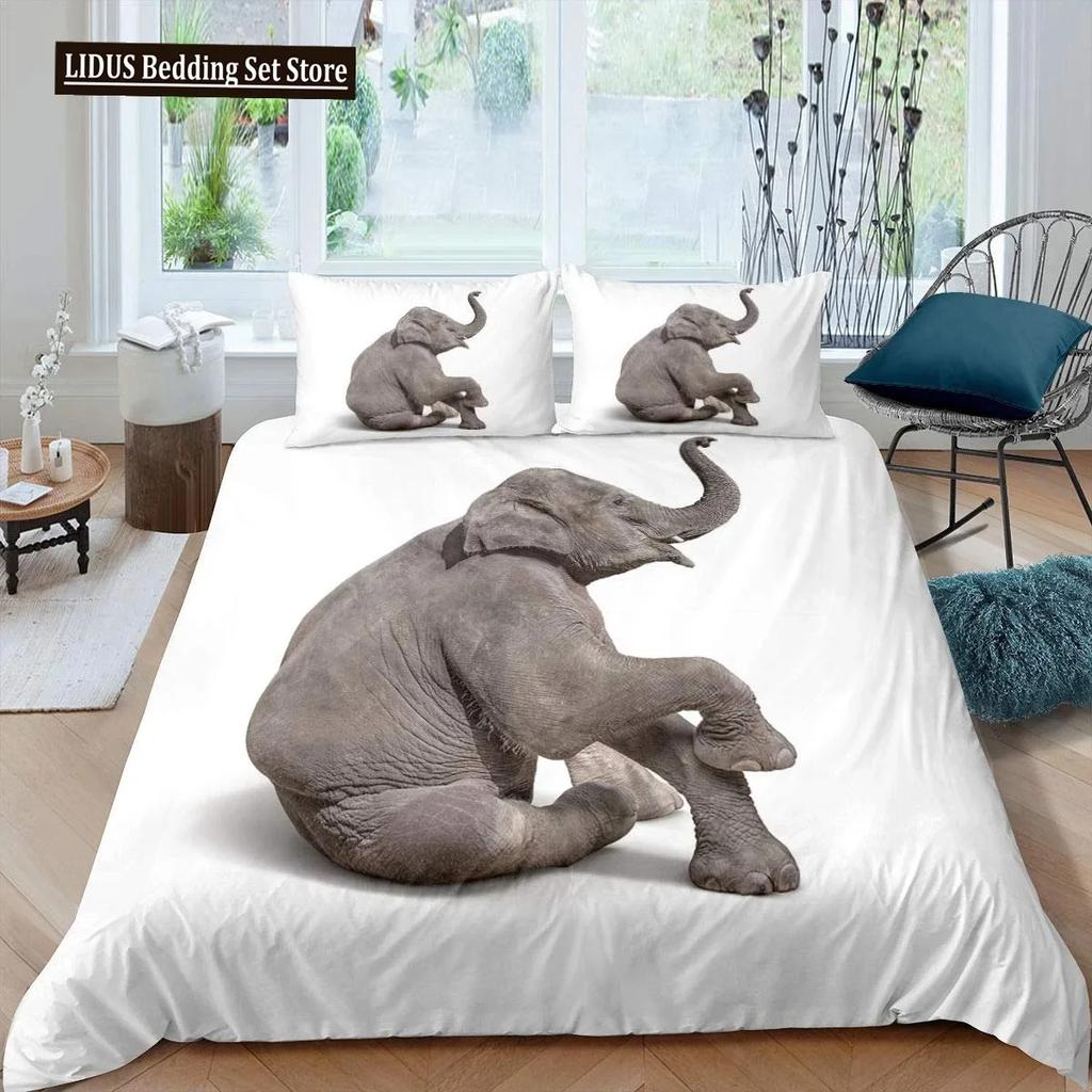 3D Elephant Duvet Cover Set Queen Size African Safari Animal Comforter Set Wildlife Bedding Set Retro Wall Decor Bedspread Cover