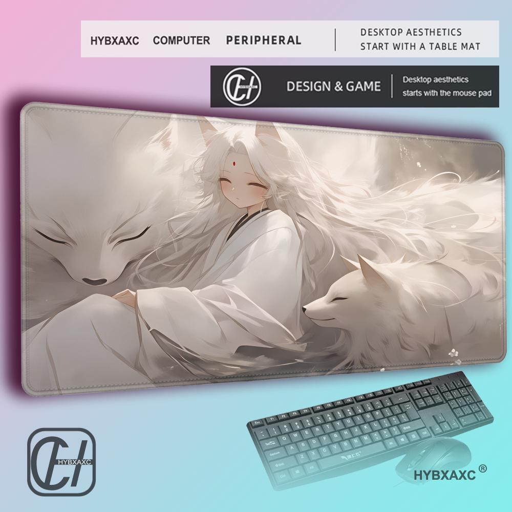 HYBXAXC Mouse Pad Anime Fox Gamer Pink Purple Star Large Gaming Mousepad Table Accessories Nonslip Mausepad Kawaii Desk Mat