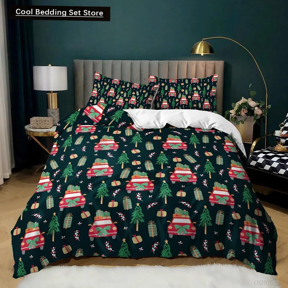 Christmas Duvet Cover Set Winter Snowman Santa Claus Christmas Stocking Bedding Set Double Queen King Size Polyester Qulit Cover