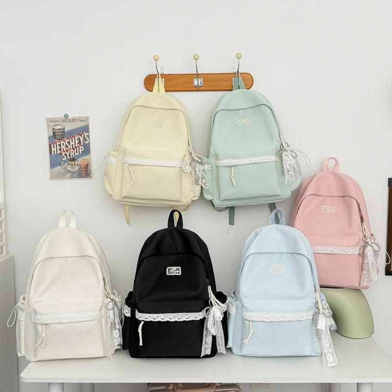 Schoolbag Japanese Girl Cute Schoolbag Ins Style Korean Female Niche Design Campus Simple Sweet Solid Color Backpack