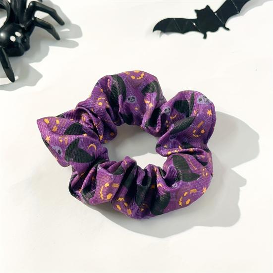 Fluffy Hair Scrunchies Halloween Ties, High Elasticity Scrunchies, Soft Stretchy Bands with Ghost Witch Hat Tie Bat Spider Web Design,