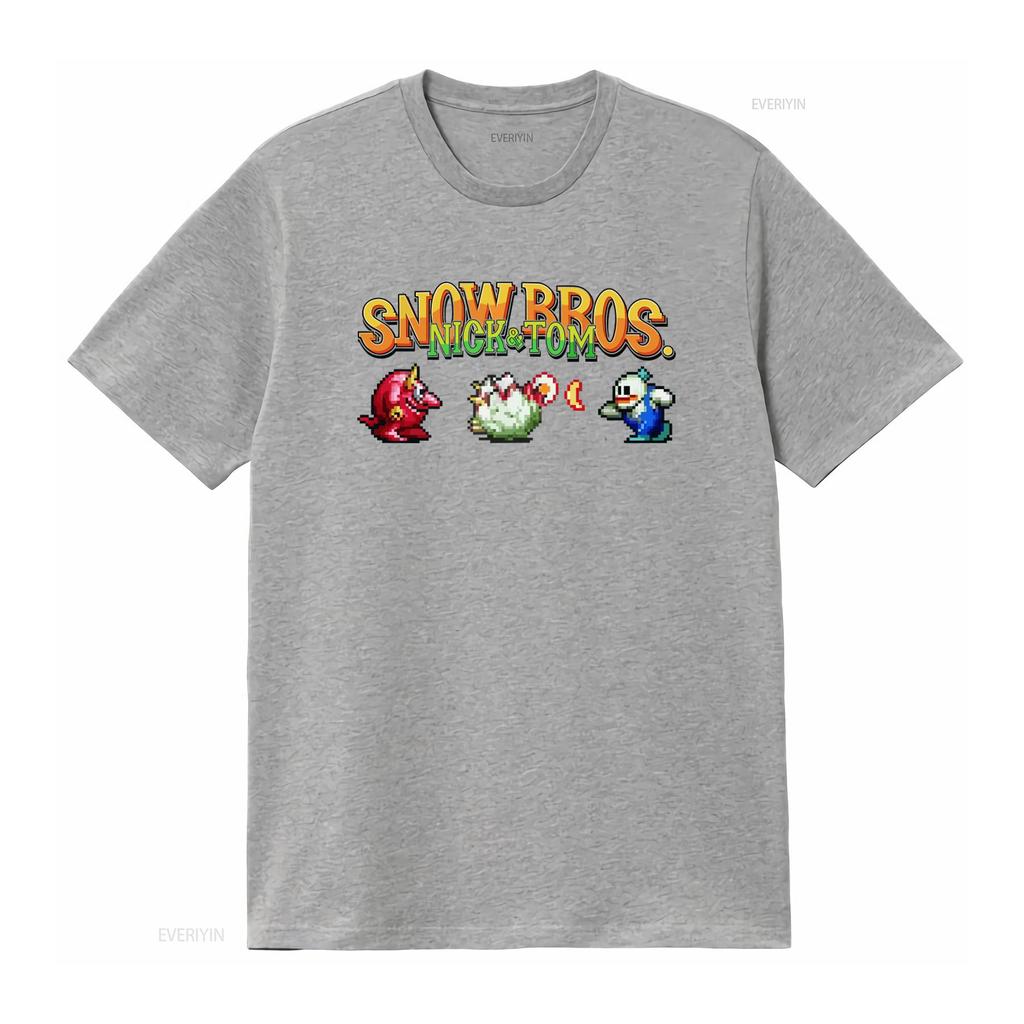 Snow Bros Retro Arcade 80s Game 8Bit Pixel Art T Shirt for Vintage Video Design Cool  vintage Washed Stretched Soft homme