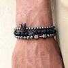 Bracelet Jewelry, Black Gallstone, Volcanic Stone, Wooden Beads, Multi-layer Men's Bracelet Combination Set, Elastic Bracelet.