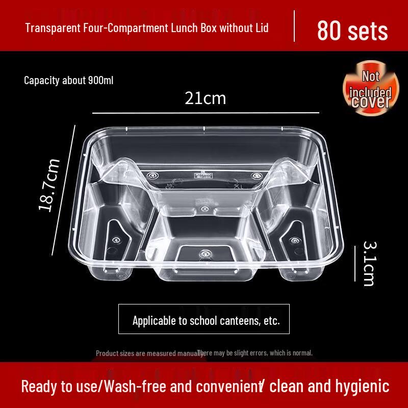 

HANDUNYOU Disposable 4-Compartment Transparent Takeaway Boxes (80 Pcs)