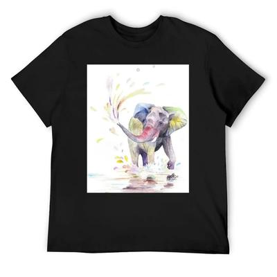 Elephant Splashing Colors T-Shirt Graphics Shirts Graphic Tees Cotton Man T-shirts Vintage Clothes T Shirts for Men Graphic