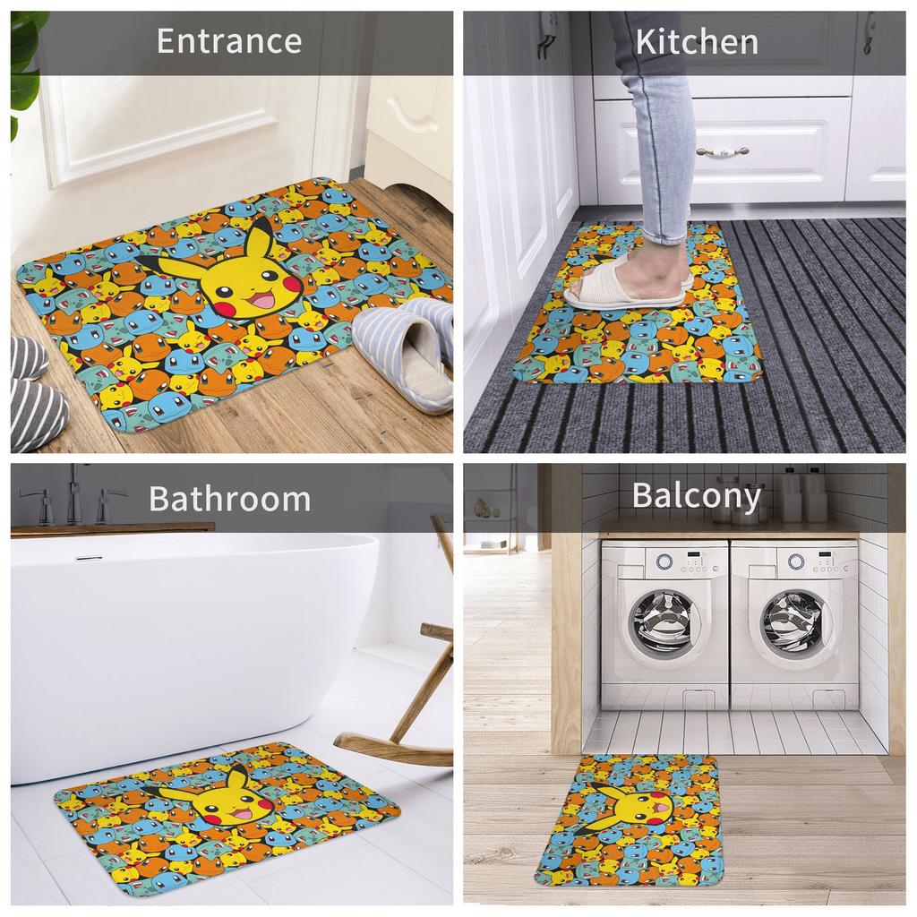 Anime Cartoon Pikachus Doormat Mat Anti-Slip Kitchen Bath Balcony Rug Carpet 40*60cm