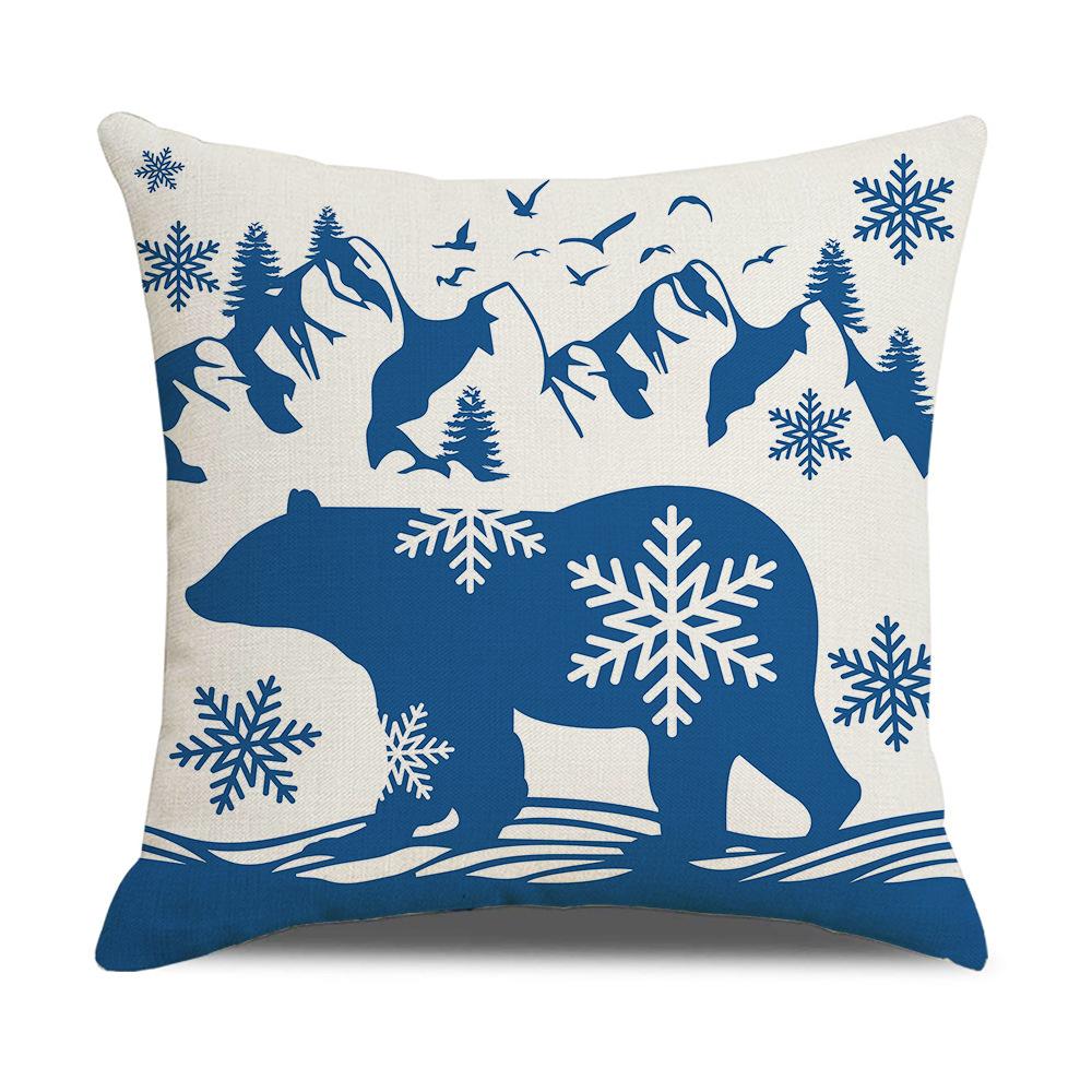 Blue Simple Christmas Pillow Cover Elk Snowflake Cushion Cover Home Fabric Car Sofa Decorative Cushion
