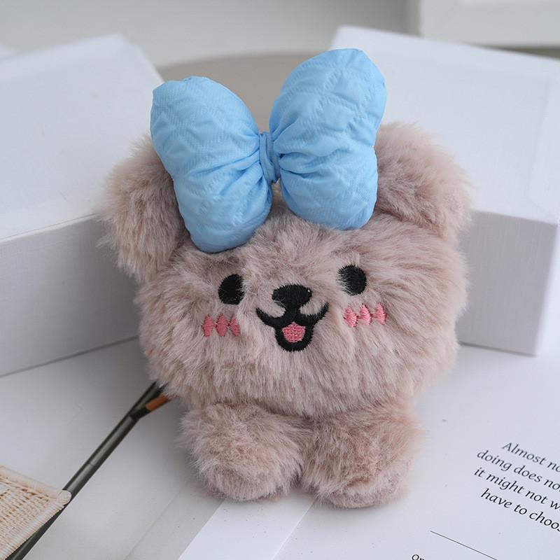 Adorable Blue And Pink Plush Monkey Keychain Cute Bowknot Bear Doll Keychain Accessory синий