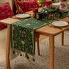 Christmas Table Runner with Tassels Woven Polyester Blend Rectangular Festive Plant & Flower Pattern Holiday Party Dining Decor
