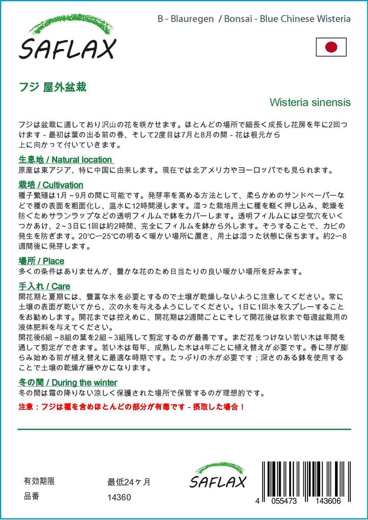 SAFLAX Garden In the Bag - Bonsai - Blue Chinese Wisteria - 4 Seeds - With Substrate In a Fitting Stand Up Bag - Wisteria Sinensis