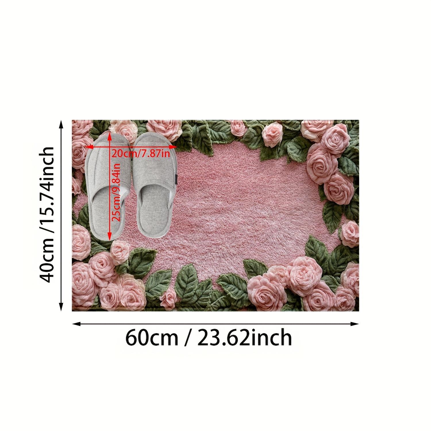 

1 шт. Нековзкий килимок для ванної кімнати з штучним кашеміром і рожевою трояндою, підкладка TPR, трикотаж, для ванної кімнати, спальні, кухні, передпокою, використання в приміщенні та на вулиці 60cm*40cm(23.6in*15.7in)