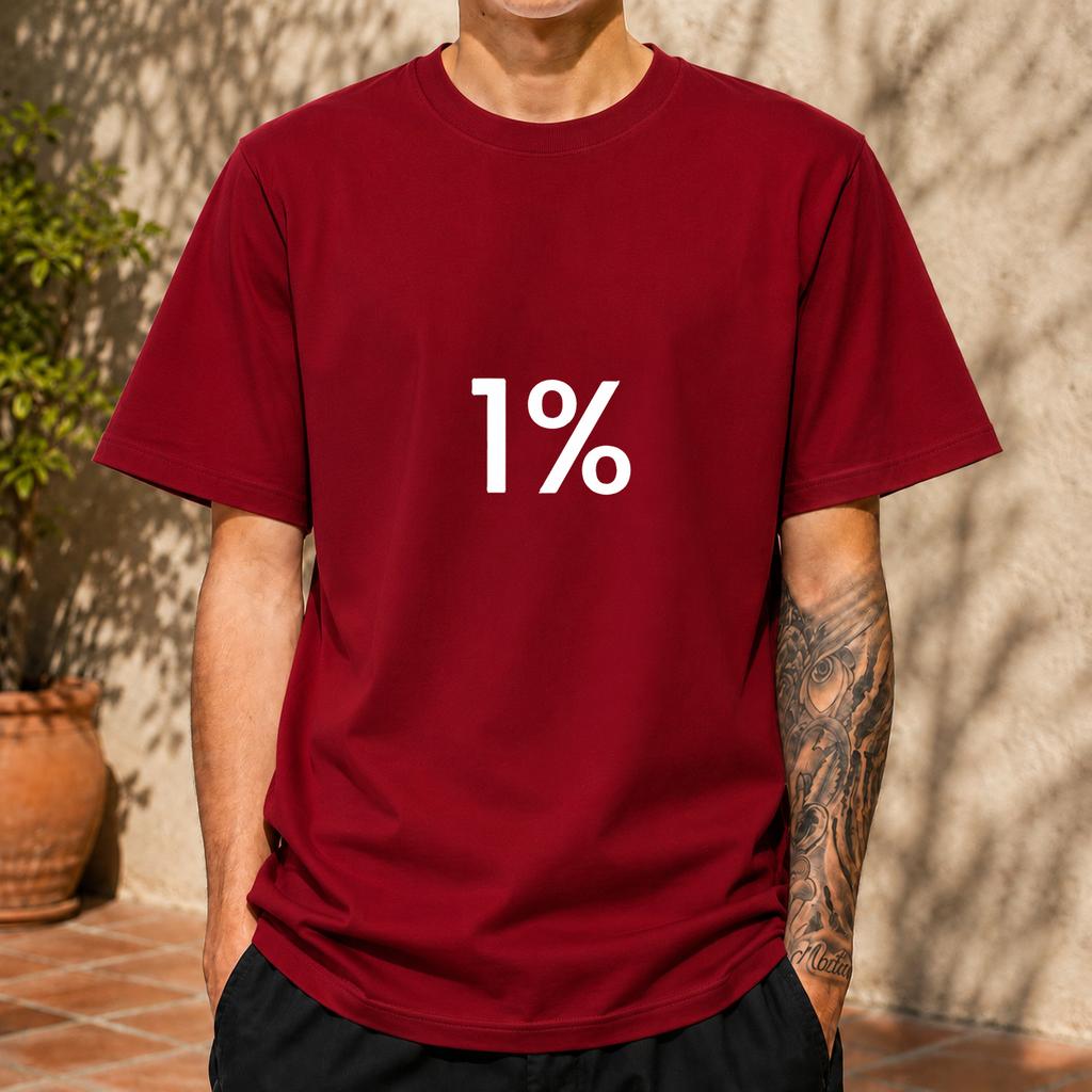 2026 New Pure Cotton Tshirt With One Percent Minimalist Text Print Casual Crew Neck Short Sleeves