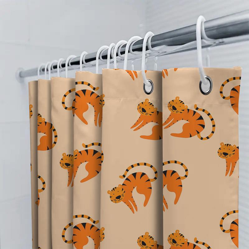Tiger Print Shower Curtain Orange Black Stripes Pattern Bath Mat Cover For Kids Bathroom Decor Home Decoration