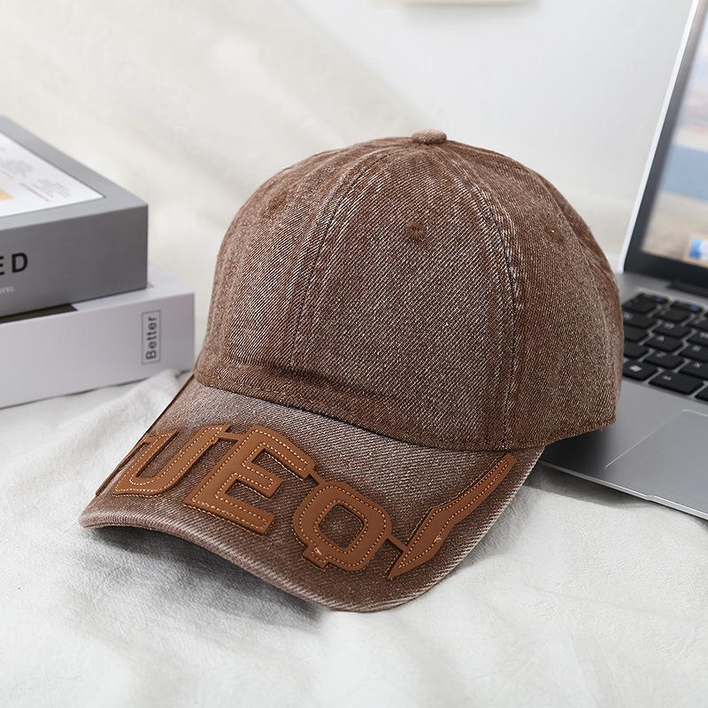 

Новая бейсболка с мягким верхом из денима с алфавитом, детская модная универсальная кепка с большой окружностью головы, кепка с козырьком для пар, мужская M（56-58cm） света кофе