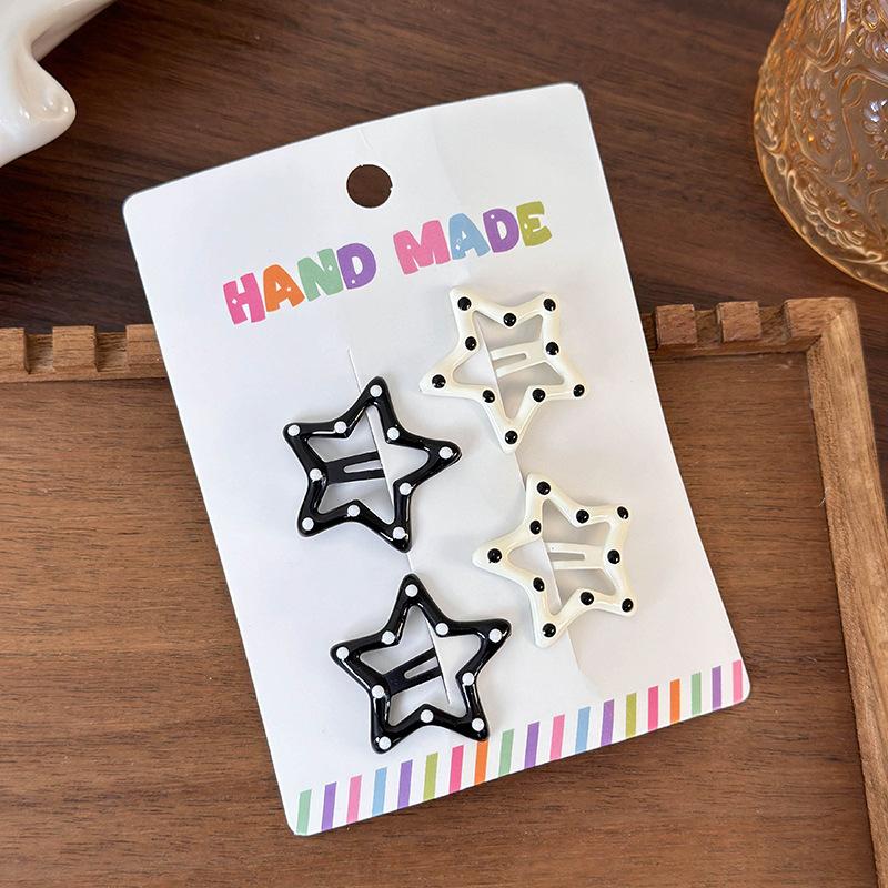 New Black White Dots Star Bow Heart Barrettes Set BB Clips Y2k for Girls Cute Sweet Hairpins Child Fashion Hair Accessories Gift