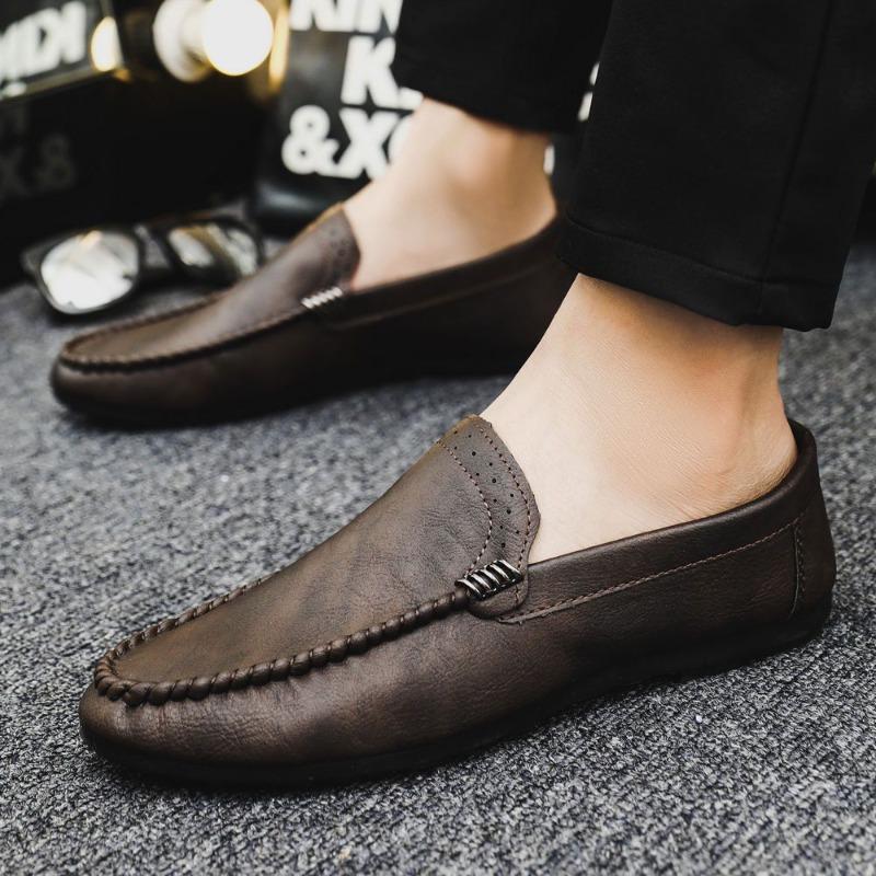 Soft Flat Leather Shoes for Men Round Toe Moccasin Black Loafers Man Casual Shoe Fashion 2025 Footwear Offer Designer Legitimate
