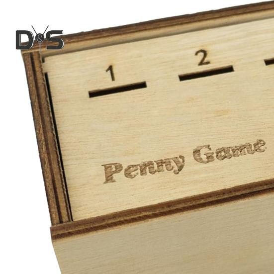 Penny Game with Pine Wood Box Dice Green Coin 2-6 Players Competitive Kids Adults Family Strategy Toss Board Game Birthday Christmas Gift