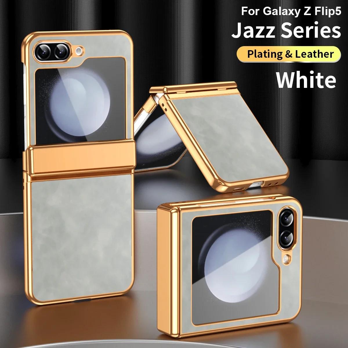 

For Samsung Galaxy Z Flip 6 5 4 3 5G Case Luxury Leather Electroplated All-inclusive Folding Hinge Shockproof Protect Hard Cover for Z Flip 3 сірий білий колір