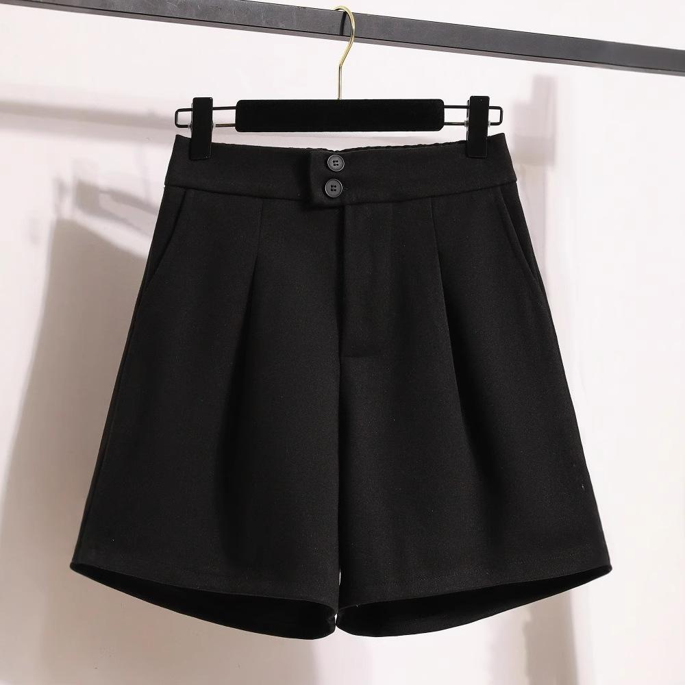 Large Size Autumn and Winter Loose Outer Wear Wide-leg Woolen Shorts Women's Fat and Thin High-waisted A-word Meat-covering Temperament Casual Pants