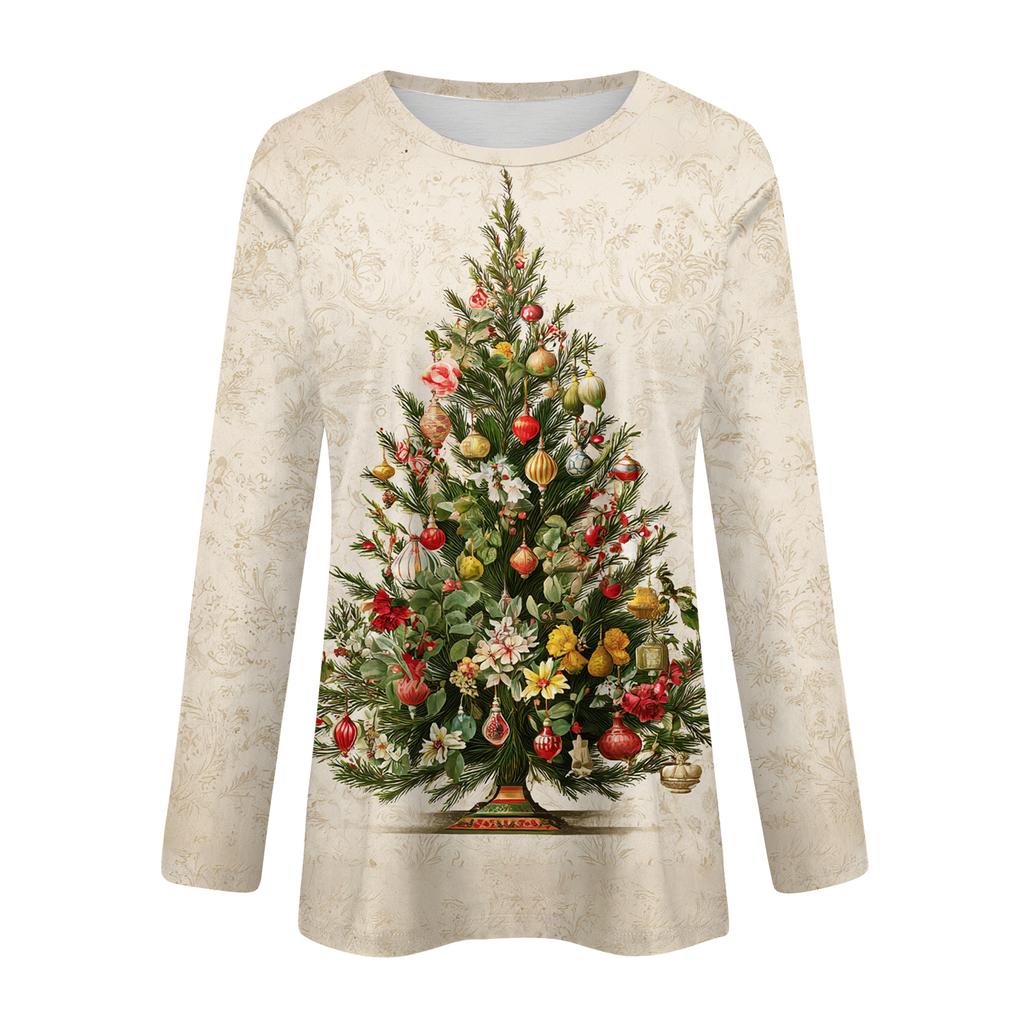 Dammode Casual Långärmad Jultryckt Rundhalsad Topp