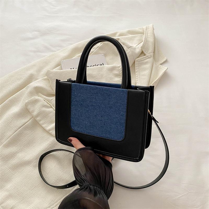 Summer niche design splicing handbag women's fashion versatile shoulder messenger bag contrasting color small square bag
