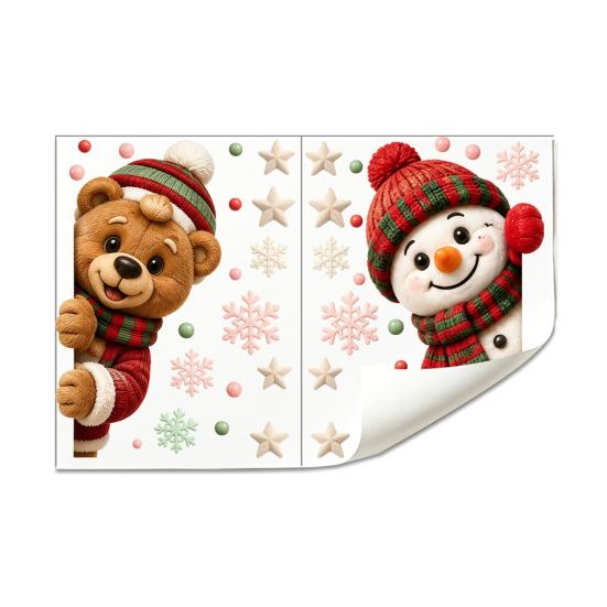 Christmas Window Clings 2Pcs Clings, Cute Bear Snowman Static Decals, 16" X Cling Decals 12" Removable Festive Stickers for Glass Doors Home