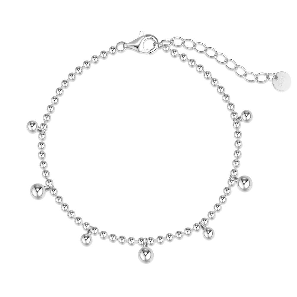 S925 Sterling Silver Women s Bracelet: Cool European & American Style with Smooth Round Bead Chain – Simple, Elegant, and Stylish. S925 Silver
