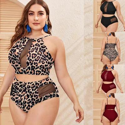 Velké plavky z pevné síťoviny Plavky s vysokým výstřihem Dámské Sexy patchworkové plavky pro ženy Sexy plavky Dvoudílné bikiny s vysokým pasem