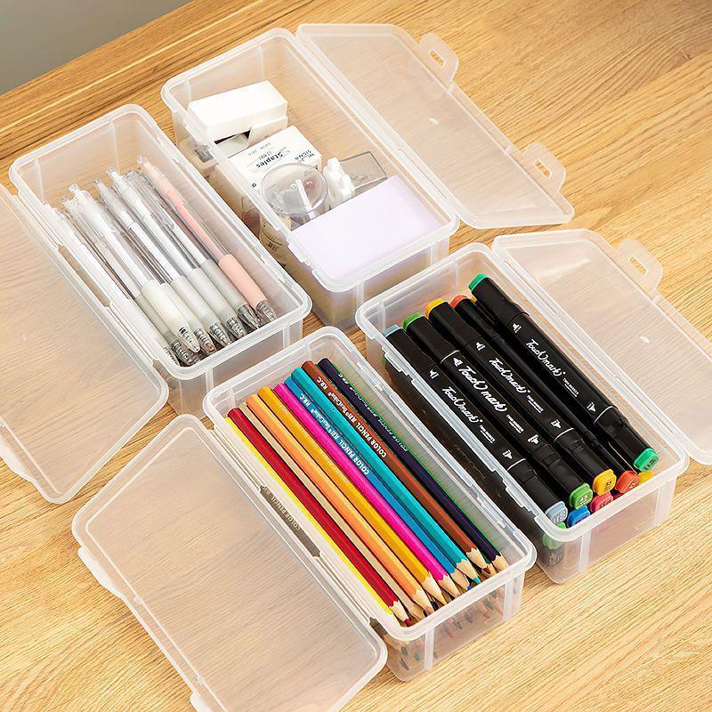 Large Capacity Transparent Pencil Box with Pen Holder for Colored Pencils, Crayons, and Drawing Supplies