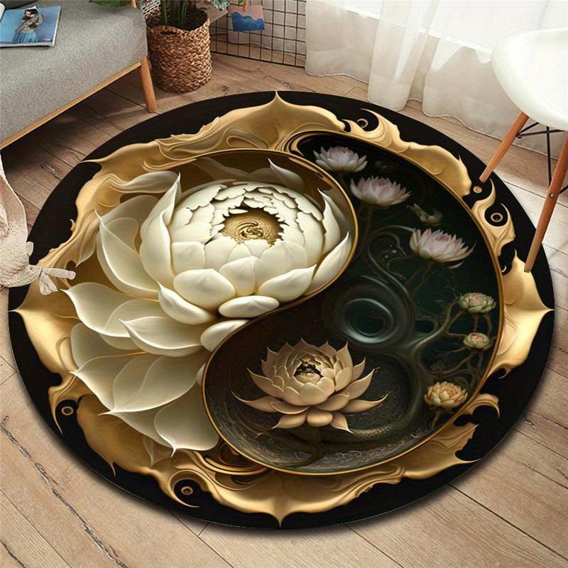 

Lotus Mandala Round Rug - Non-Slip Shed-Proof Mat for Bedroom, Living Room, Bathroom & Office, Spiritual Home Decor diameter 100cm