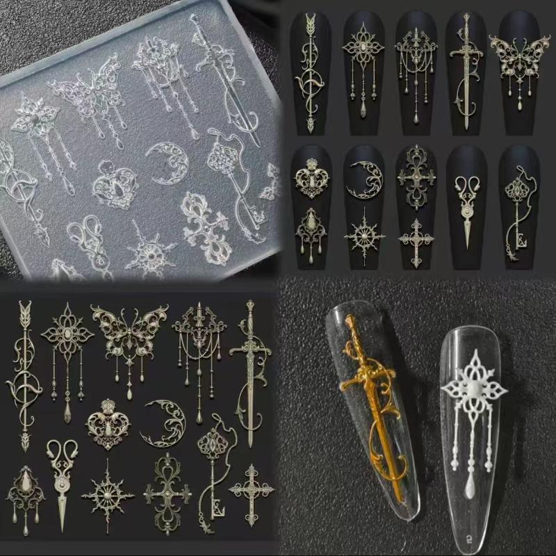 1 Pcs European Retro Style 3D Relief Silicone Mold,Transparent Flowers Bow Tie Nail Art Silicone Carving Mold Mould Template