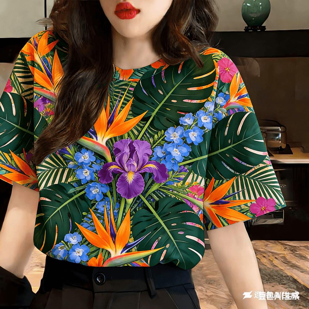 Casual Flower Printed T-shirt - Women's Casual Design