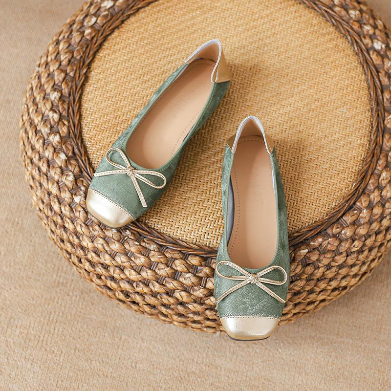 

Туфли Дуду неглубокие одинарные туфли на плоской подошве на низком каблуке с мягкой подошвой для улицы балетки с туфлями для юбки 43 зелёный