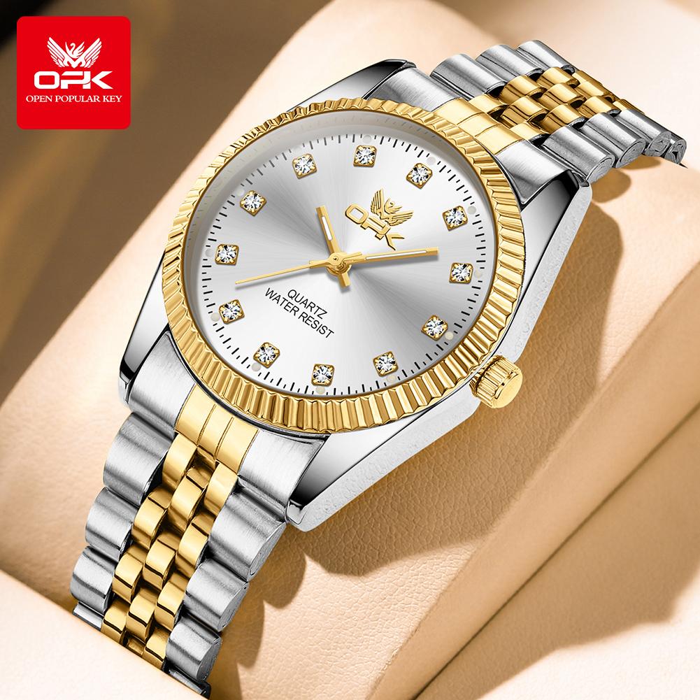 OPK 6027 Watches For Men Stainless Steel Quartz Watch Zircon Scale Wristwatch Waterproof Luminous Automatic Watch Reloj Hombre