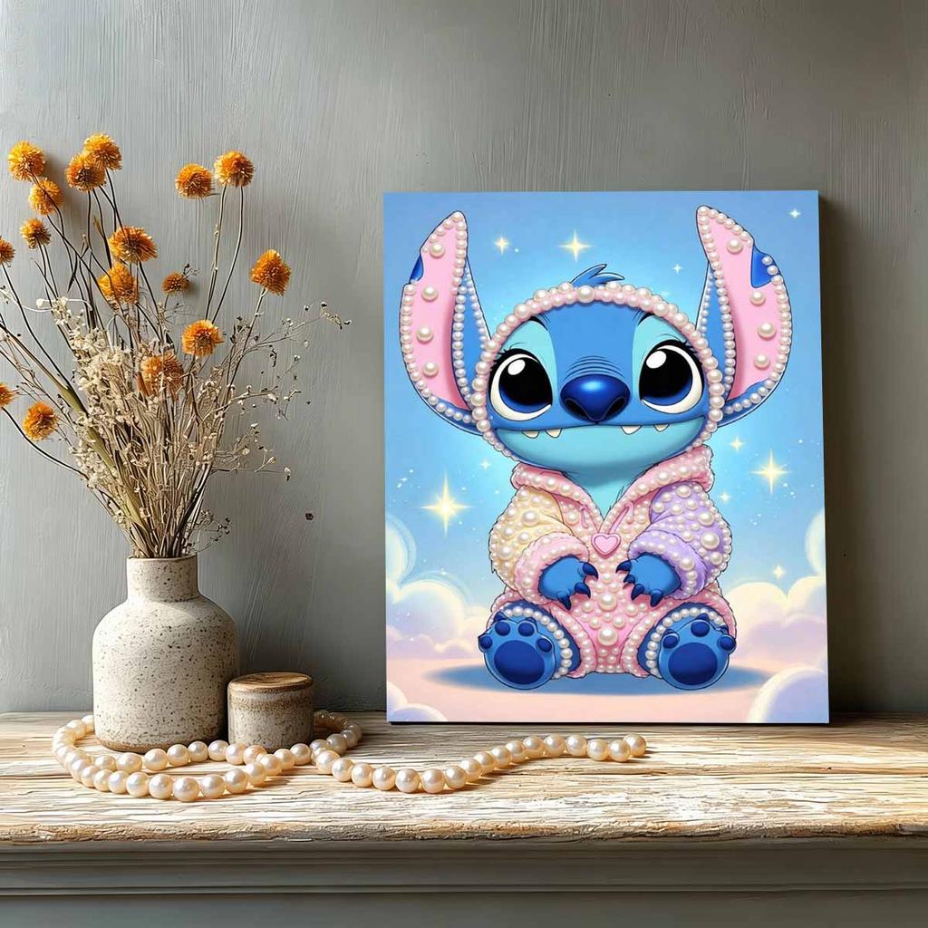 Lilo and Stitch Q Version Macaron Pajamas Pearl Painting Disney Pearl Decorated Ears Clouds Starry Sky Frameless Art Painting