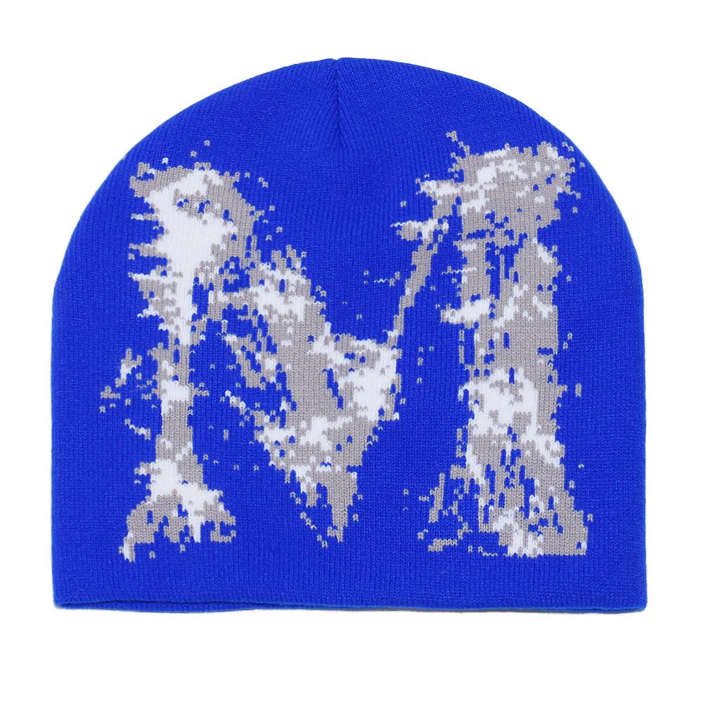 

Шапка бини женская осенне-зимняя новая шерстяная шапка персонализированная хип-хоп для верховой езды с ушками M жаккардовая шапка-пуловер M（56-58cm） синий