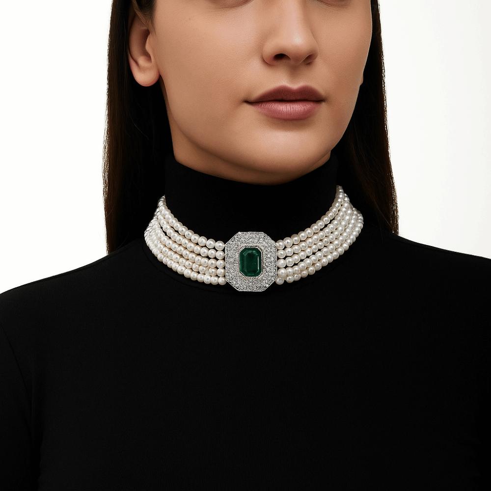 Five Layer Pearl Multilayer Necklace Charm Women Choker Luxury Rhinestone Necklace  Girls