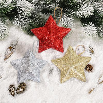 6 pçs espumante 3d forma de estrela pingente de natal com cordão glitter estrela ornamento de árvore de natal diy artesanato decoração de festa