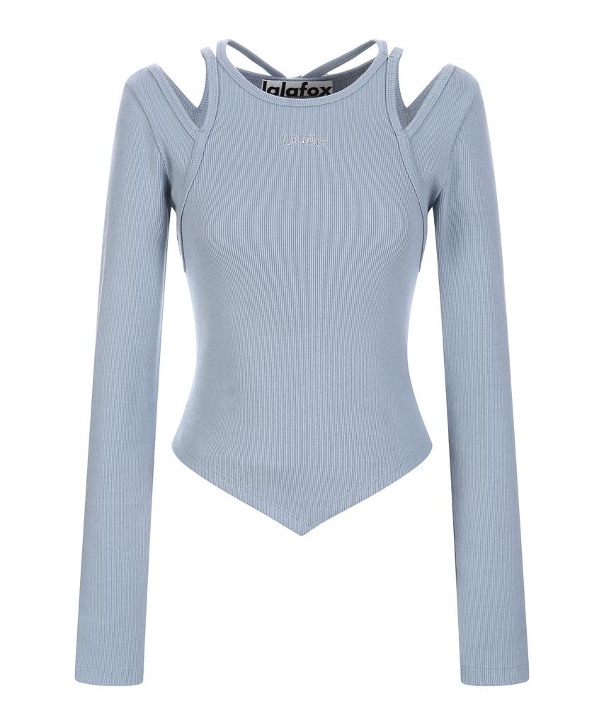 LALAFOX Shoulder Slit Halterneck T-Shirt Skyblue Shoulder Slit T-Shirt Bq4Cl007