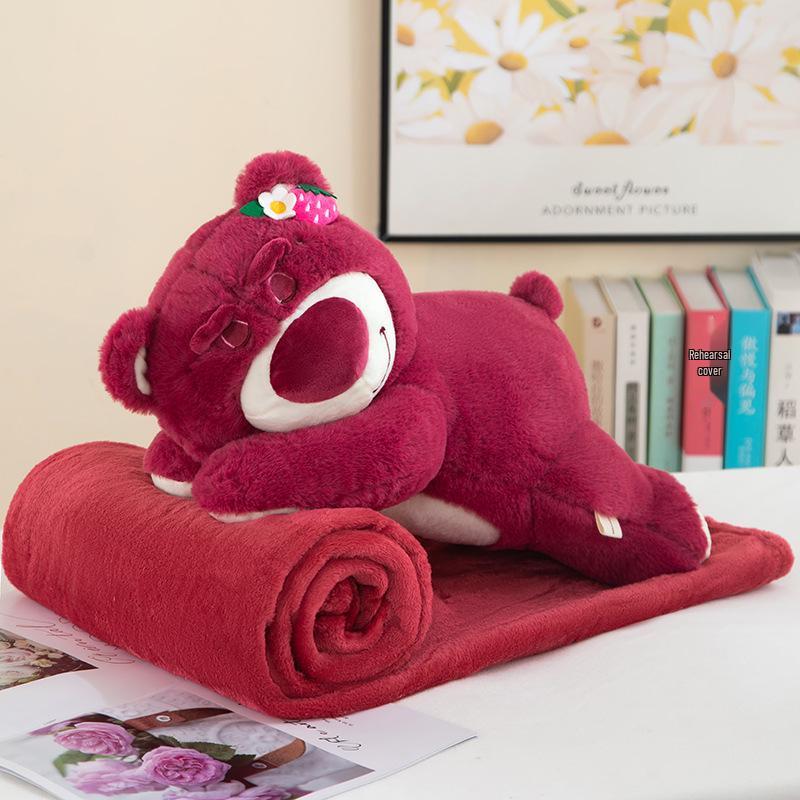 Strawberry Hugging Pig & Little Bear Plush Toy Blanket – Dual-use Nap & Travel Comfort for Kids
