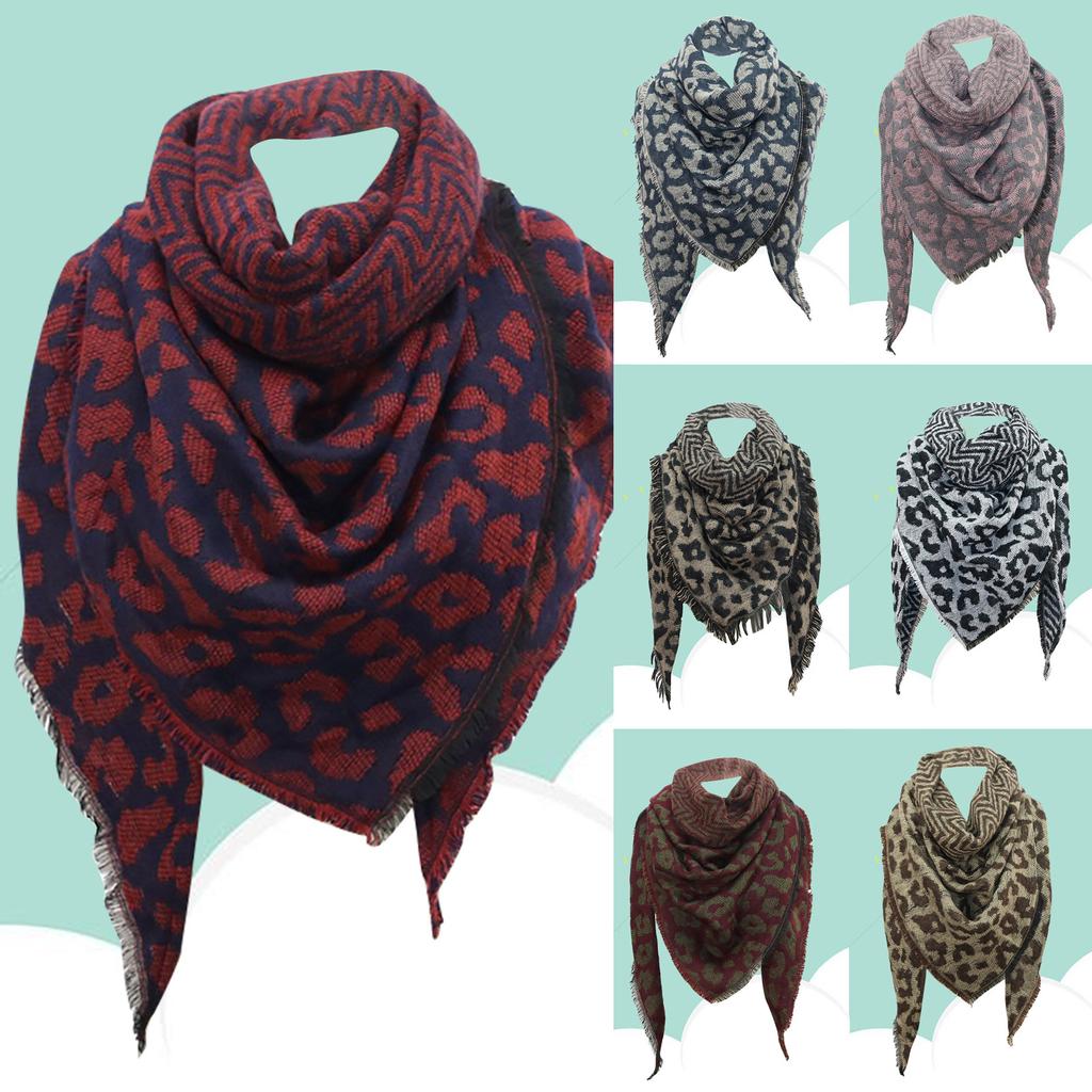 Ladies Leopard Print Imitation Cashmere Shawl Long Scarf 140x140x190cm
