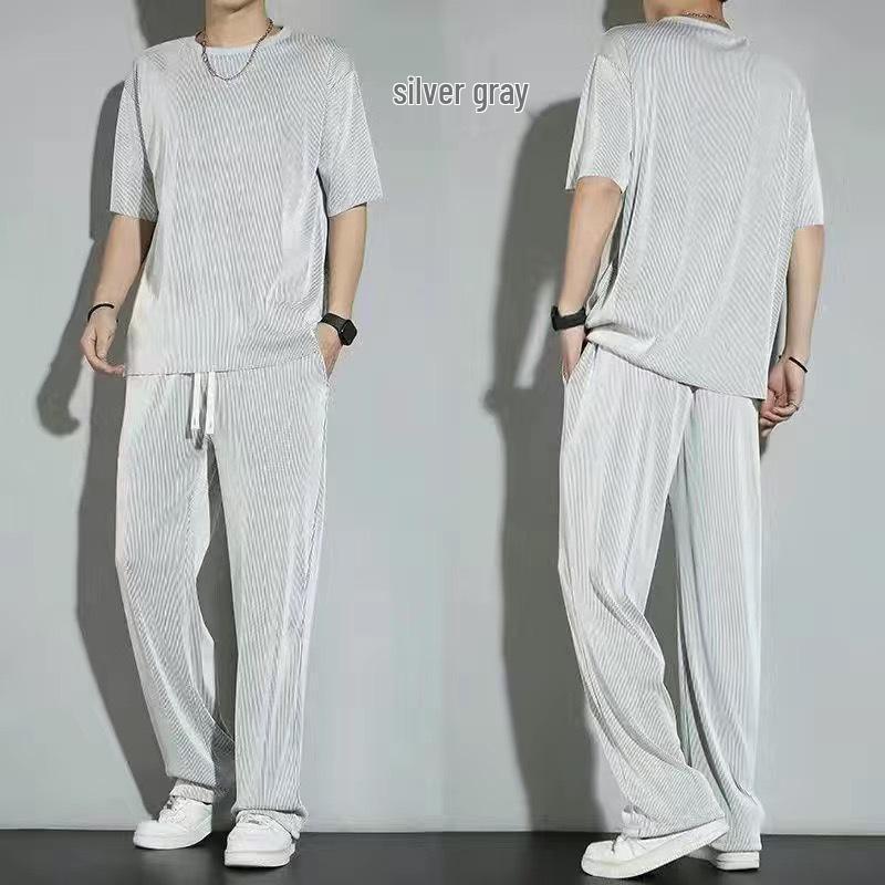 Men's Quick-Dry Ice Silk Sports Set: Short Sleeve T-Shirt & Long Pants